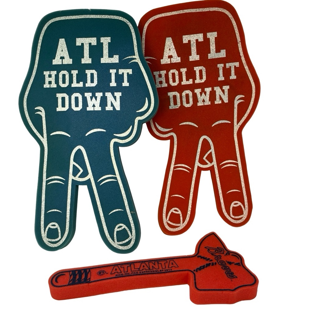ATL Hold It Down Foam Fingers and Atlanta Braves Tomahawk